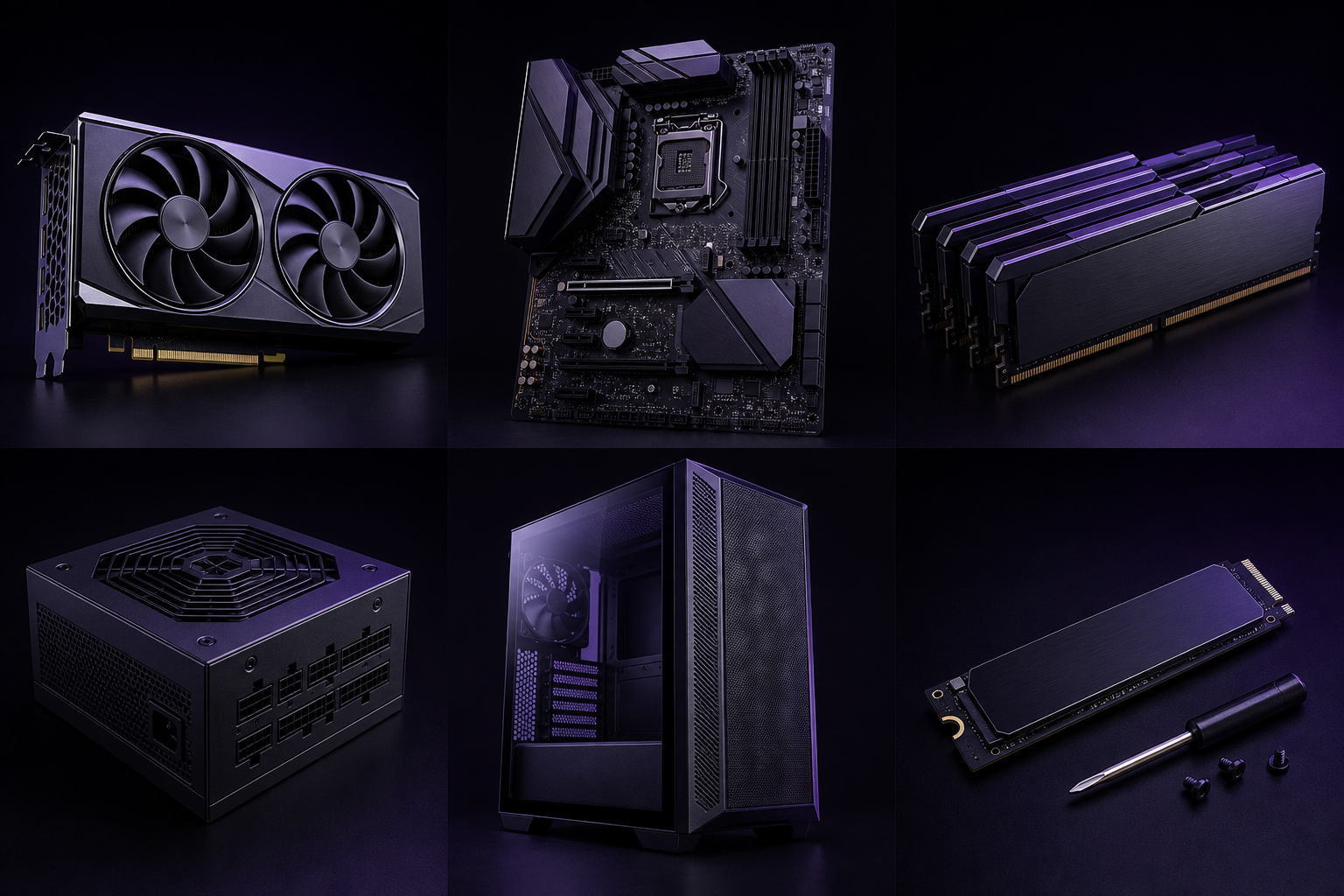 Graphics card, motherboard, memory, power supply, computer case and solid-state drive